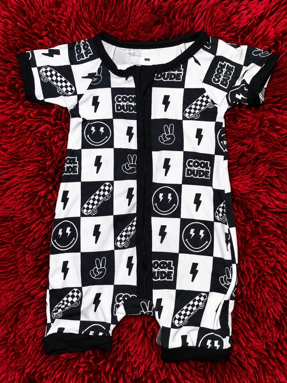 NWOT Black & White 'Cool Dude' Checkerboard Bamboo Shorty